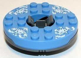 LEGO 92549c03pb01 Turntable 6 x 6 x 1 1/3 Round Base with Medium Blue Top and White Faces on White Ice Shards Pattern (Ninjago Spinner) - Main Product Image