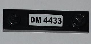 LEGO 92593pb006 Plate, Modified 1 x 4 with 2 Studs without Groove with &#39;DM 4433&#39; Pattern (Sticker) - Set 4433 - Main Product Image