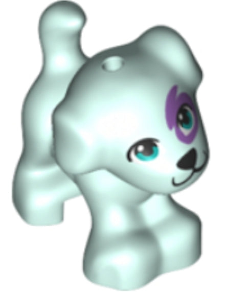 LEGO 93088pb12 Dog, Friends Style, Puppy, Standing with Dark Azure Eyes, Black Nose and Mouth, Medium Lavender Patch Pattern - Main Product Image