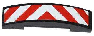 LEGO 93273pb025 Slope, Curved 4 x 1 x 2/3 Double with Red and White Danger Stripes Thick Pattern (Sticker) - Set 60019 / 60020 - Main Product Image
