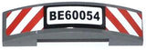 LEGO 93273pb027 Slope, Curved 4 x 1 x 2/3 Double with &#39;BE60054&#39; and Red and White Danger Stripes Pattern (Sticker) - Set 60054 - Main Product Image