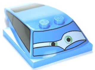LEGO 93591pb09 Wedge 6 x 4 x 1 1/3 with 4 x 4 Base with Green Eyes and Windows Pattern (Cars Finn McMissile) - Main Product Image