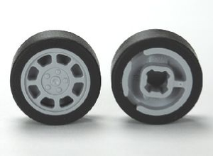 LEGO 93593c01 Wheel 11mm D. x 6mm with 8 Spokes with Black Tire 14mm D. x 6mm Solid Smooth (93593 / 50945) in Light Bluish Gray - Authentic LEGO Part