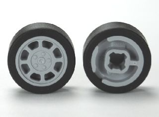 LEGO 93593c01 Wheel 11mm D. x 6mm with 8 Spokes with Black Tire 14mm D. x 6mm Solid Smooth (93593 / 50945) in Light Bluish Gray - Authentic LEGO Part