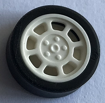 LEGO 93593c01 Wheel 11mm D. x 6mm with 8 Spokes with Black Tire 14mm D. x 6mm Solid Smooth (93593 / 50945) in White - Authentic LEGO Part