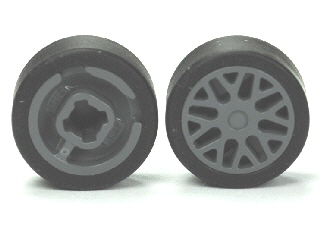 LEGO 93595c01 Wheel 11mm D. x 6mm with 8 &#39;Y&#39; Spokes with  Tire 14mm D. x 6mm Solid Smooth (93595 / 50945) in Dark Bluish Gray - Authentic LEGO Part