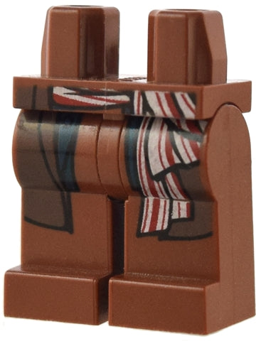 LEGO 970c00pb0111 Hips and Legs with Dark Brown Coattails, Blue Vest Tails and Red and White Sash Pattern - Main Product Image