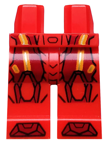 LEGO 970c00pb0501 Hips and Legs with Orange and Gold Circuitry and Dark Red Armor, Knee Pads and Boots Pattern - Main Product Image