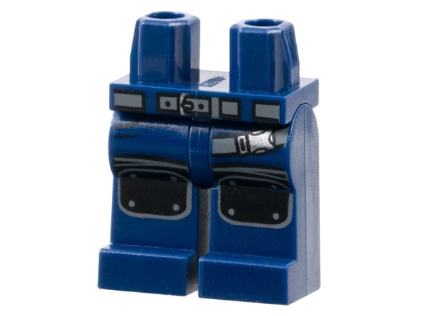 LEGO 970c00pb0831 Hips and Legs with Dark Bluish Gray Belt and Strap with Silver Buckles, Black Knee Pads Pattern - Main Product Image