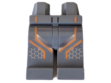 LEGO 970c00pb0959 Hips and Legs with Racing Suit, Orange and Silver Stripes Pattern - Main Product Image