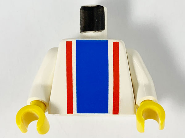 LEGO 973p02c01 Torso with Vertical Thick Blue Stripe and Thin Red Stripes Pattern /  Arms / Yellow Hands - Main Product Image