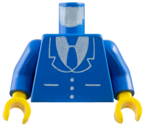 LEGO 973p18c01 Torso Suit Jacket with Buttons and Pockets over White Shirt, Tie Pattern / Blue Arms / Yellow Hands - Main Product Image