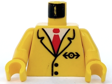 LEGO 973p83c01 Torso Suit Jacket with 2 Black Buttons and Train Logo over Red Tie and White Shirt Pattern /  Arms /  Hands - Main Product Image