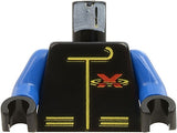 LEGO 973p8ac04 Torso Racing Suit with Red Letter X Extreme Team Logo and Yellow Lines Pattern / Blue Arms /  Hands - Main Product Image