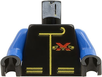 LEGO 973p8ac04 Torso Racing Suit with Red Letter X Extreme Team Logo and Yellow Lines Pattern / Blue Arms /  Hands - Main Product Image