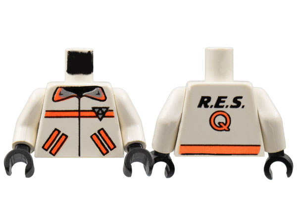 LEGO 973p8bc01 Torso Res-Q Orange Stripes, Pockets, Back Logo Pattern /  Arms / Black Hands - Main Product Image