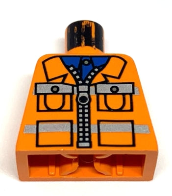 LEGO 973pb0010 Torso Town Construction Zipper Jacket, Blue Shirt, Safety Stripes Pattern - Main Product Image