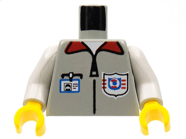 LEGO 973pb0040c01 Torso Rescue Coast Guard Logo, ID Badge, Red Collar, Zipper Pattern / White Arms / Yellow Hands - Main Product Image