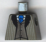 LEGO 973pb0060 Torso Suit Jacket Open with Light Gray Pinstripes and Black Lapels over Silver Vest with Buttons and White Shirt, Blue Tie Pattern - Main Product Image