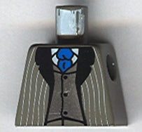 LEGO 973pb0060 Torso Suit Jacket Open with Light Gray Pinstripes and Black Lapels over Silver Vest with Buttons and White Shirt, Blue Tie Pattern - Main Product Image