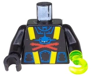 LEGO 973pb0075c02 Torso Aquazone Aquashark Blue Shark with Red &#39;X&#39; Pattern /  Arms /  Hand Right / Trans-Neon Green Hook Left - Main Product Image