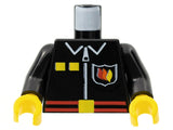 LEGO 973pb0099c01 Torso Fire Uniform Shirt with Flame Badge Logo, Yellow Squares, and White Zipper, Red Belt with Buckle Pattern /  Arms / Yellow Hands - Main Product Image
