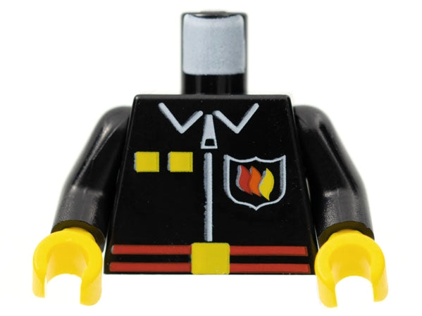 LEGO 973pb0099c01 Torso Fire Uniform Shirt with Flame Badge Logo, Yellow Squares, and White Zipper, Red Belt with Buckle Pattern /  Arms / Yellow Hands - Main Product Image