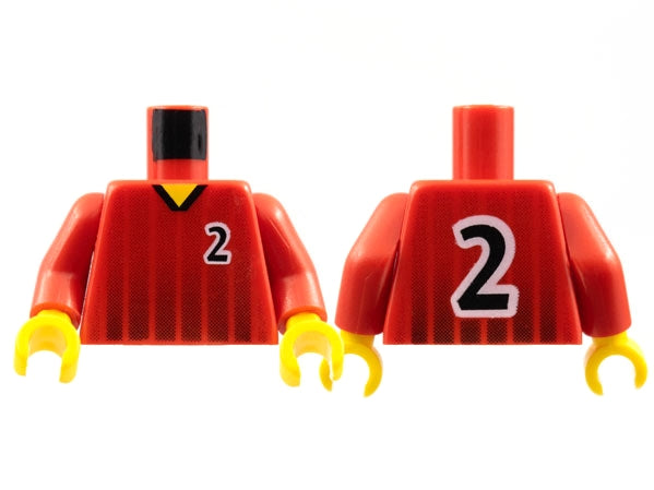 LEGO 973pb0167c01 Torso Soccer Black Fading Stripes and Number 2 Front and Back Pattern /  Arms / Yellow Hands - Main Product Image