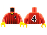 LEGO 973pb0169c01 Torso Soccer Black Fading Stripes and Number 4 Front and Back Pattern /  Arms / Yellow Hands - Main Product Image