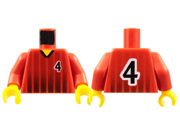 LEGO 973pb0169c01 Torso Soccer Black Fading Stripes and Number 4 Front and Back Pattern /  Arms / Yellow Hands - Main Product Image