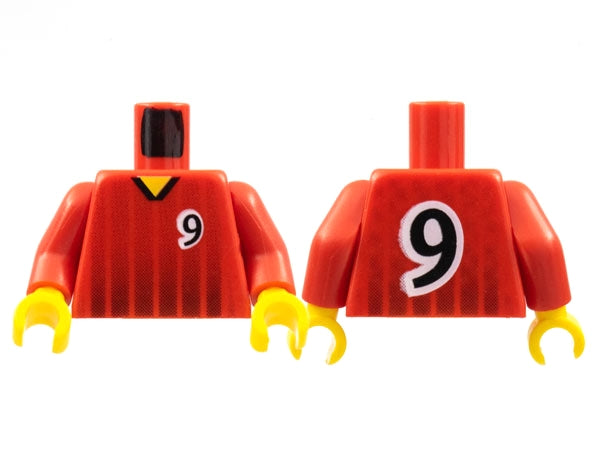 LEGO 973pb0171c01 Torso Soccer Black Fading Stripes and Number 9 Front and Back Pattern /  Arms / Yellow Hands - Main Product Image