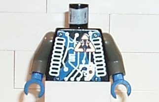LEGO 973pb0199c01 Torso Space Insectoids Blue X with Hose on Sides Pattern / Dark Gray Arms / Blue Hands - Main Product Image