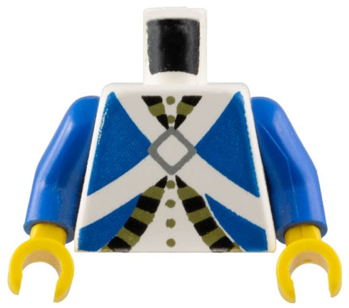 LEGO 973pb0204c01 Torso Imperial Soldier Blue Uniform Jacket with Black and Gold Trim over Shirt with Buttons, Crossbelts with Silver Diamond Clasp Pattern (Bluecoat) / Blue Arms / Yellow Hands - Main Product Image