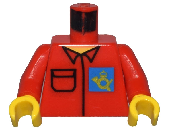 LEGO 973pb0235c01 Torso Post Office Worker, Shirt and Horn Logo on Blue Background Pattern /  Arms / Yellow Hands - Main Product Image