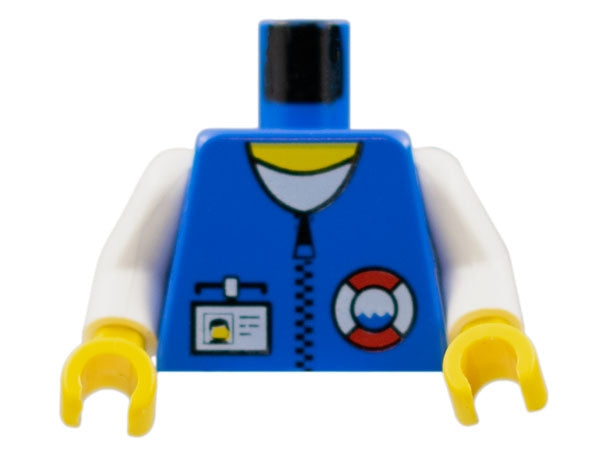 LEGO 973pb0237c01 Torso Rescue Coast Guard Logo, Name Tag, White Collar, Zipper Pattern / White Arms / Yellow Hands - Main Product Image