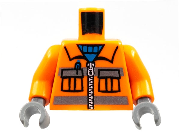 LEGO 973pb0263c02 Torso Construction Uniform Shirt with Pockets and Silver Zipper and Reflective Stripes over Blue Sweater Pattern /  Arms / Dark Bluish Gray Hands - Main Product Image