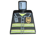 LEGO 973pb0300 Torso Fire Uniform Gold Badge, Silver Reflective Stripes, Dark Bluish Gray Radio Pattern - Main Product Image