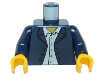 LEGO 973pb0333c01 Torso Town Blazer over White Button Down Shirt Pattern / Dark Blue Arms / Yellow Hands - Main Product Image