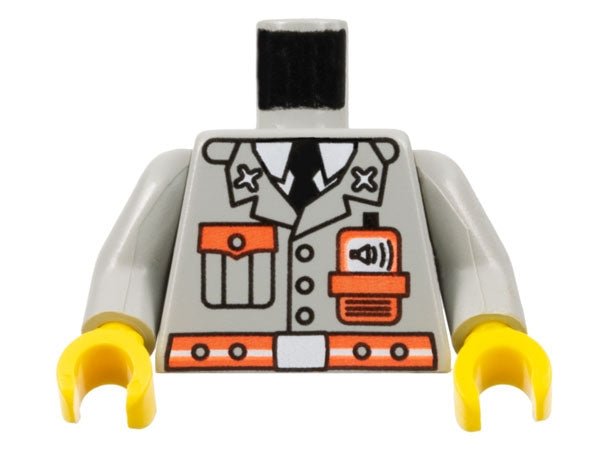 LEGO 973pb0338c01 Torso Fire Jacket with Pocket, Black Tie, Neon Red Radio and Belt, White Undershirt and Buckle Pattern /  Arms / Yellow Hands - Main Product Image