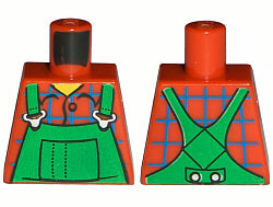 LEGO 973pb0547 Torso Overalls Green (Farmer), Blue Windowpane Check Shirt - Printed Back Pattern - Main Product Image