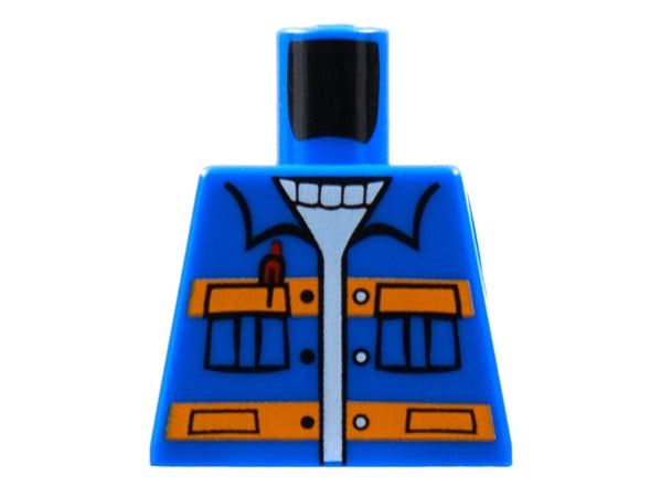 LEGO 973pb0551 Torso City Jacket with Pockets & Pen over Sweater, Orange Stripes Pattern - Main Product Image