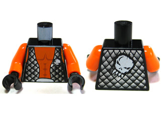 LEGO 973pb0579c01 Torso Alien with Orange Skin and  Open Vest with Alien Head on Front and Back Pattern / Orange Arms /  Hands - Main Product Image