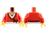 LEGO 973pb0580c01 Torso Sweater Cropped with Dark  Bow and Trim over White Shirt with Bright Light Orange Stars, Silver Heart Pendant Necklace, Yellow Neck Pattern /  Arms / Yellow Hands - Main Product Image