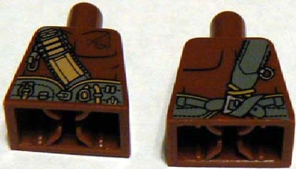 LEGO 973pb0875 Torso PotC Bare Chest with Dark Tan and Dark Bluish Gray Belts Pattern - Main Product Image