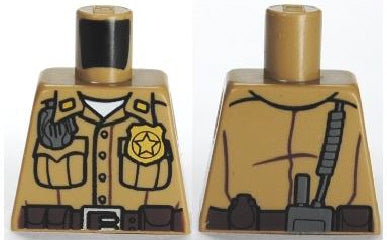 LEGO 973pb0985 Torso Shirt Button Down with Pockets, Radio, Badge and Dark Brown Belt Pattern - Main Product Image