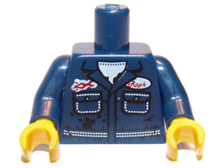 LEGO 973pb1025c01 Torso Mechanic with Pockets, Oil Stains, White Undershirt, and Raph Name Badge Pattern /  Arms / Yellow Hands - Main Product Image