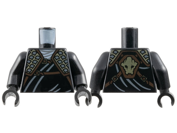 LEGO 973pb1035c01 Torso Wrap with Dark Tan and Dark Bluish Gray Shoulder Armor, Dark Brown Straps with Gold Buckles, Ninjago Earth Gorilla Head Symbol on Back Pattern /  Arms /  Hands - Main Product Image