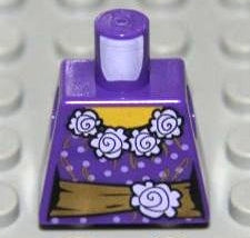 LEGO 973pb1069 Torso Female Blouse with Lavender Dots and White Flowers Collar, Gold Sash with Flower and Bow, Yellow Neck Pattern - Main Product Image