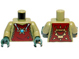 LEGO 973pb1356c01 Torso Dark Red Vest with Star Shaped Necklace with Blue Round Jewel (Chi), Back with Gold Crocodile Jaws Pattern /  Arms / Dark Green Hands - Main Product Image