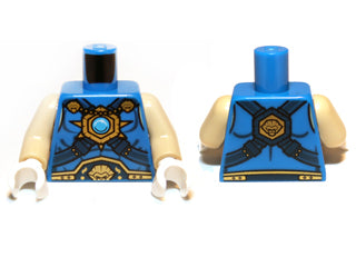 LEGO 973pb1359c01 Torso Armor Vest, Lion Belt, Chain and Gold and Dark Azure Round Jewel (Chi) Pattern / Tan Arms / White Hands - Main Product Image